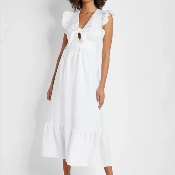 Express Dresses & Skirts - White Ruffle Sleeve Dress